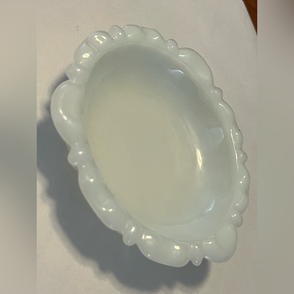 Vintage  Milk Glass Anchor Hocking Thumbprint Design 5” tray or cigarette dish